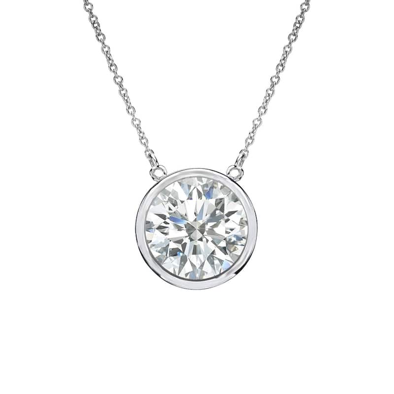 Auriya 1ctw Round Solitaire Diamond Necklace 14k Gold Bezel-set - 6.5mm (I-J, SI1-SI2) - White