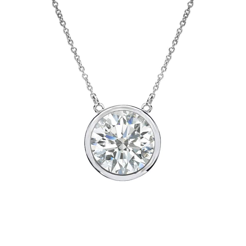 Auriya 1ctw Round Solitaire Diamond Necklace 14k Gold Bezel-set - 6.5mm (I-J, SI1-SI2)