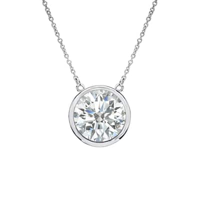 Auriya 1ctw Round Solitaire Diamond Necklace 14k Gold Bezel-set - 6.5mm (I-J, SI1-SI2)