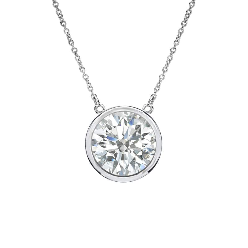 Auriya 1ctw Round Solitaire Diamond Necklace 14k Gold Bezel-set (I-J, SI2-SI3) - 6.5mm - White