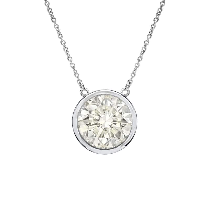 Auriya 1ctw Round Solitaire Diamond Necklace 14k Gold Bezel-set - 6.5mm (J-K, I1-I2) - White