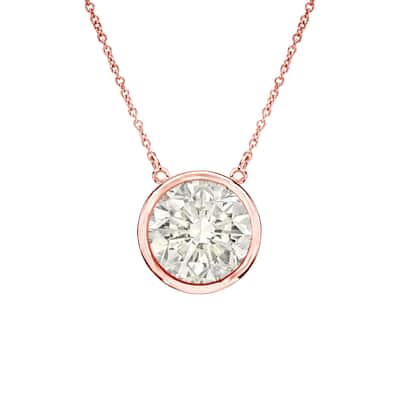 Auriya 1ctw Round Solitaire Diamond Necklace 14k Gold Bezel-set - 6.5mm (J-K, I1-I2)