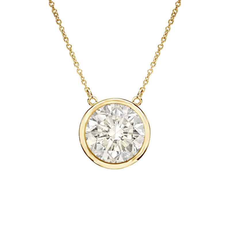 Auriya 1ctw Round Solitaire Diamond Necklace 14k Gold Bezel-set - 6.5mm (J-K, I1-I2) - Yellow