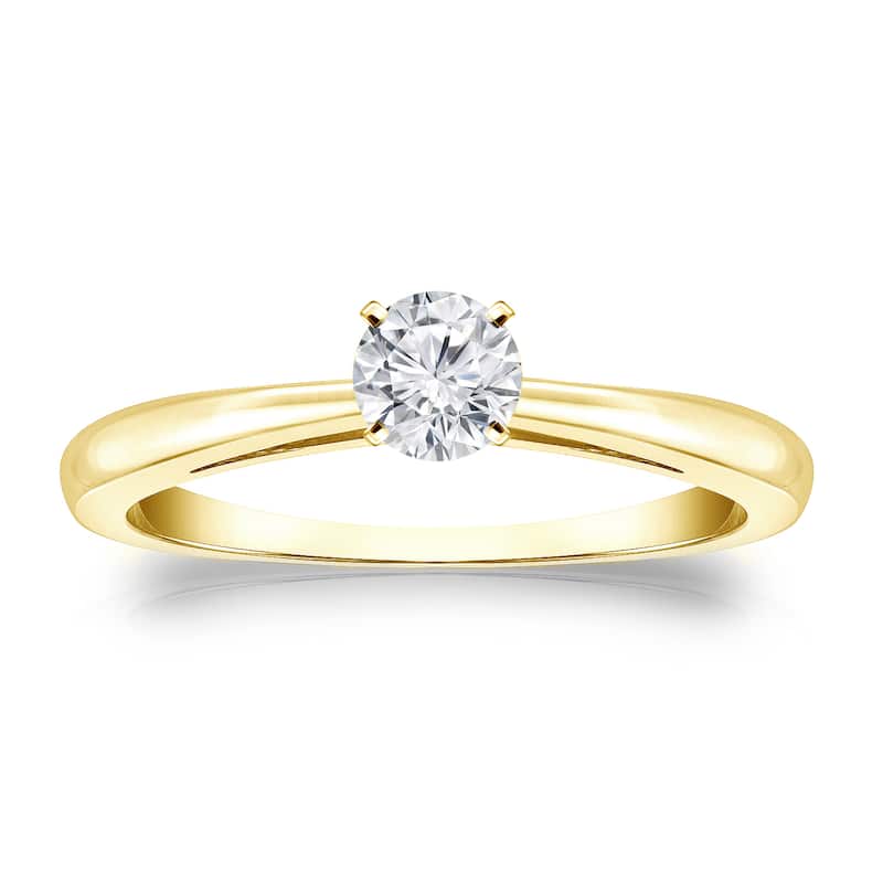 Auriya 18k Gold 1/4 carat TW Round Solitaire Diamond Engagement Ring (H-I, VS1-VS2) - 4 - Yellow