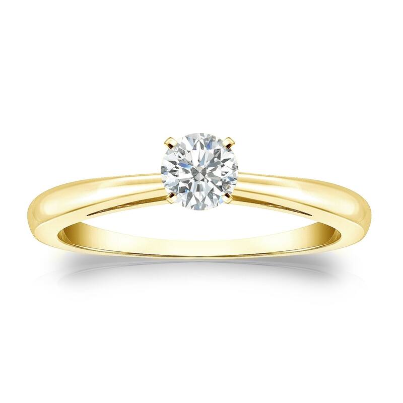 Auriya 18k Gold 1/4 carat TW Round Solitaire Diamond Engagement Ring (I-J, SI1-SI2) - 4 - Yellow