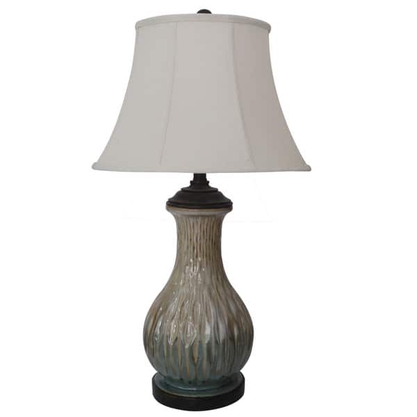 29.5inch Green & Tan Ceramic Table Lamp with Gloss Warm Bronze Resin