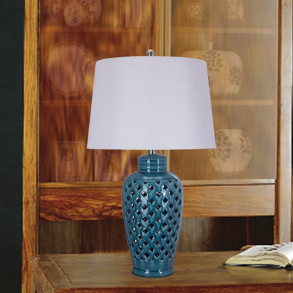 blue ceramic bedside lamp