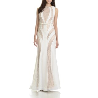 R&M Richards Ivory Lace Sash Evening Gown - 17350861 - Overstock.com ...