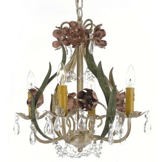 Floral Wrought Iron and Crystal 4 Light Chandelier Pendant (S100-326/COLOR) - Chandeliers For Bedrooms by Overstock.com