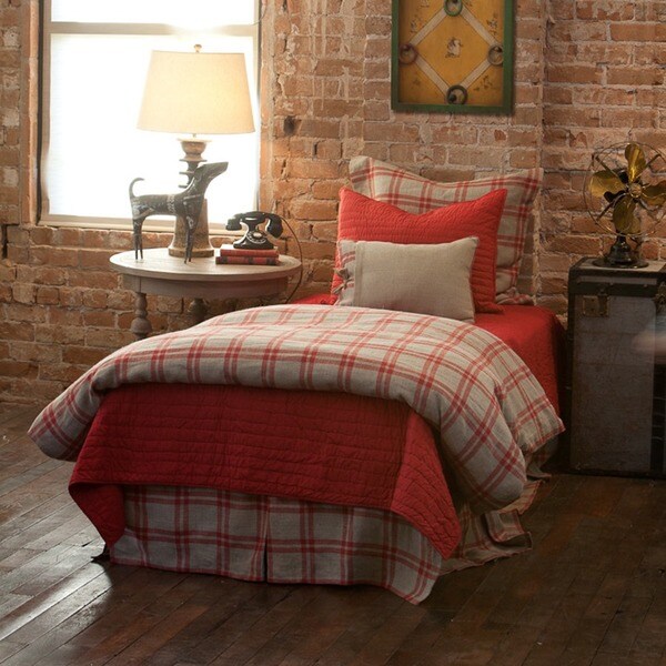 Shop Neil Red Plaid Linen Duvet Cover - On Sale - Free ...