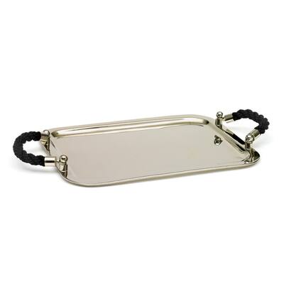 Polished Nickel Rectangle Tray with Black Handle