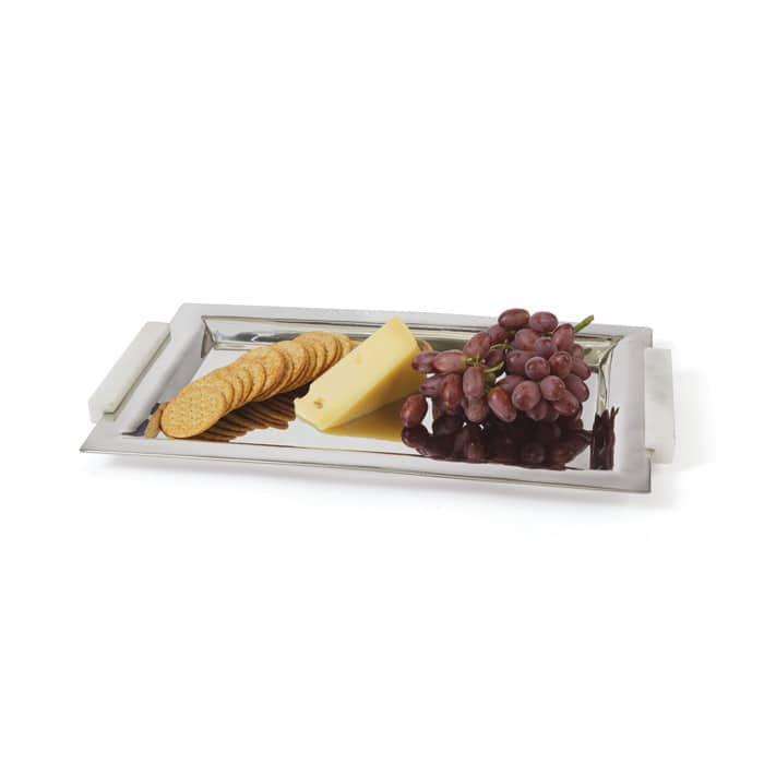Polished Nickel Stone Handle Serving Tray