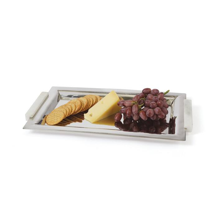 Polished Nickel Stone Handle Serving Tray