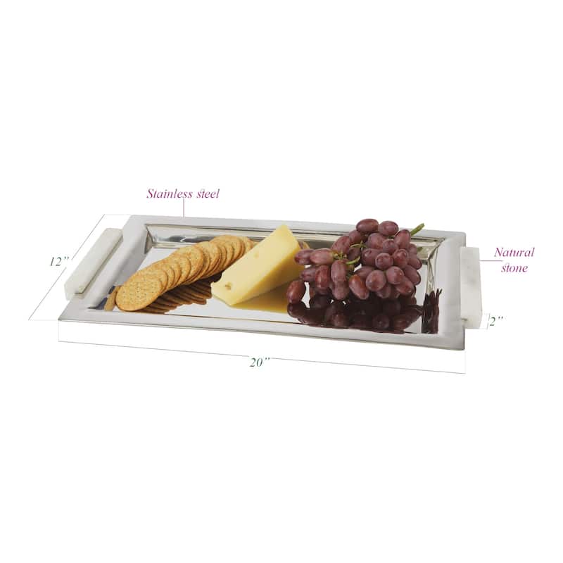 Polished Nickel Stone Handle Serving Tray