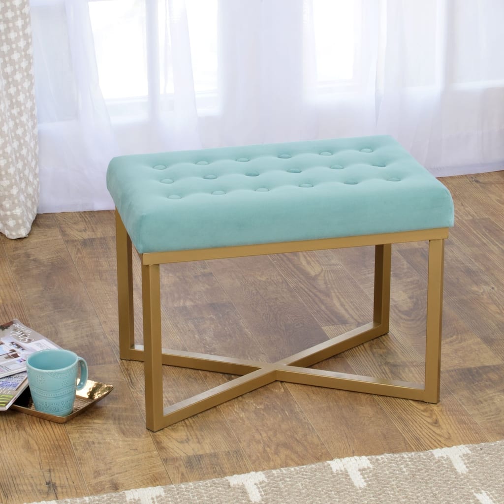 Silver Orchid Prevost Tufted Velvet Gold Metal X-Base Ottoman