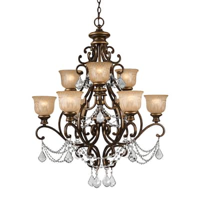Norwalk 9 Light Spectra Crystal Bronze Umber Chandelier - 34'' W x 41.25'' H
