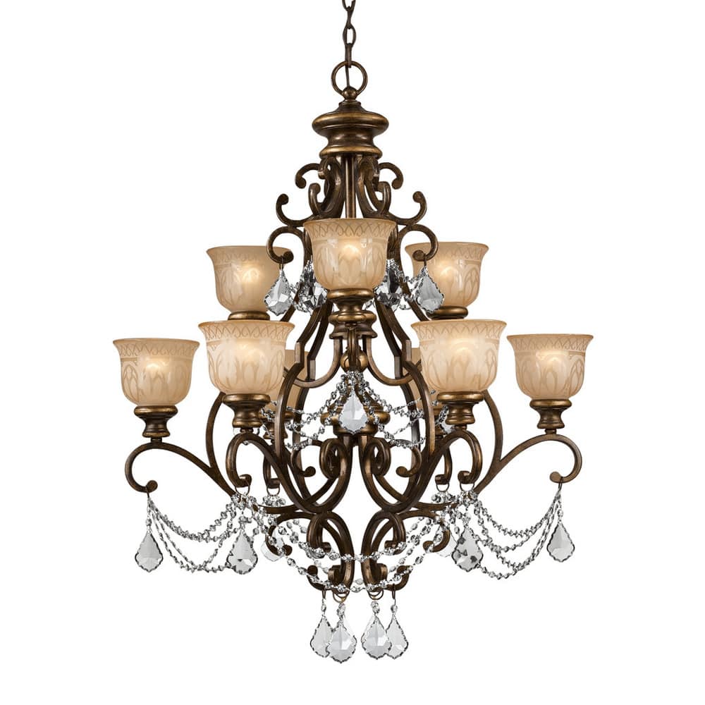Norwalk 9 Light Spectra Crystal Bronze Umber Chandelier - 34'' W x 41.25'' H