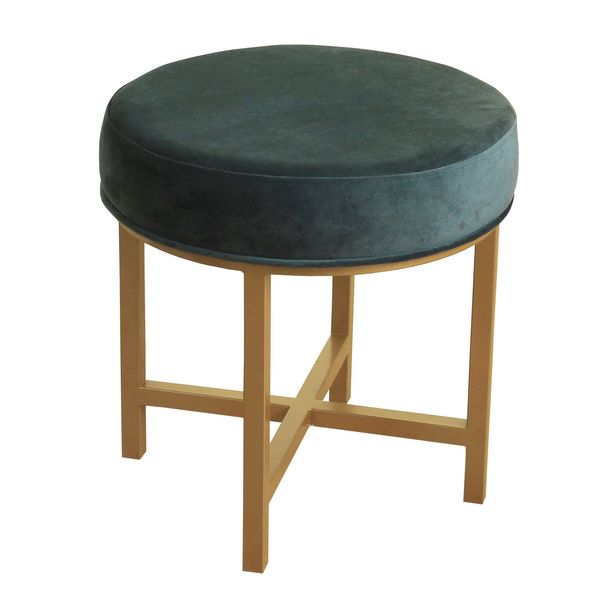 Homepop Round Ottoman With Jasper Velvet And Gold Metal X Base
