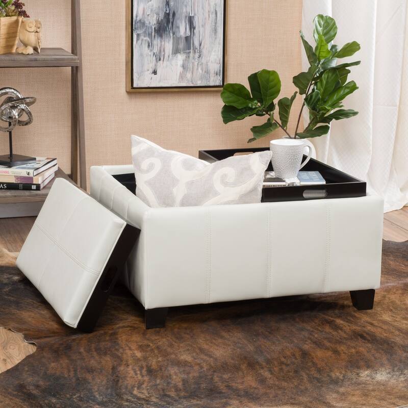 Mansfield Tray-top Storage Ottoman by Christopher Knight Home - Ivory
