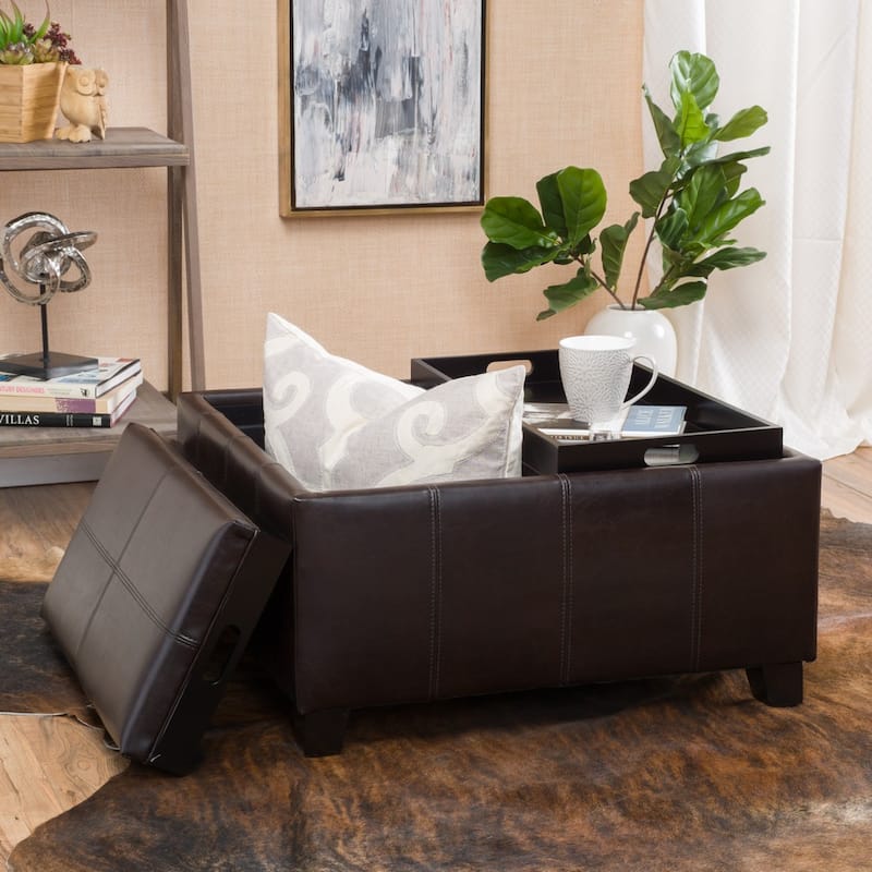 Mansfield Tray-top Storage Ottoman by Christopher Knight Home - Brown