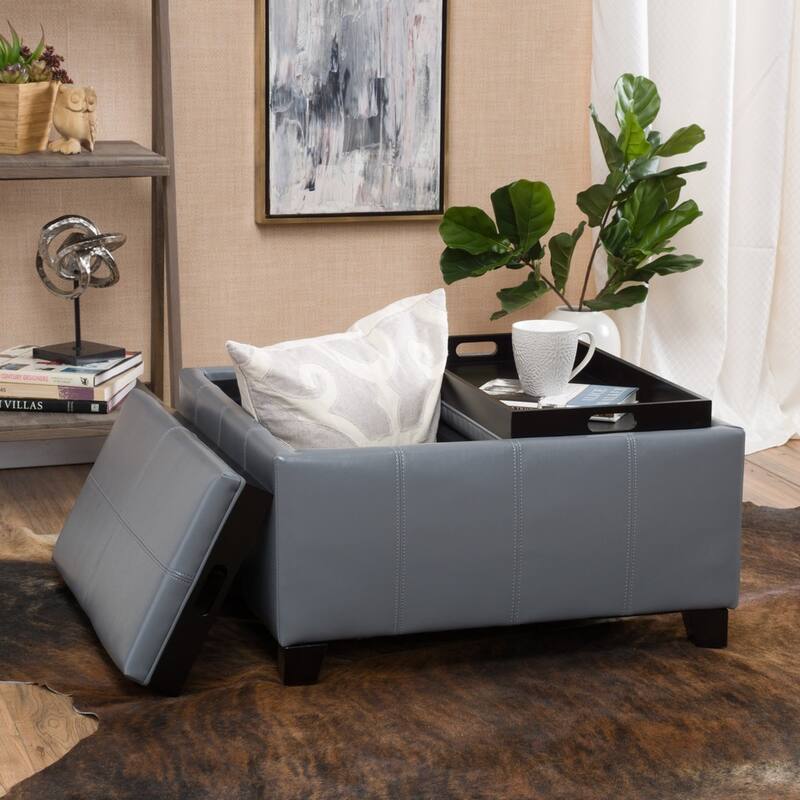 Mansfield Tray-top Storage Ottoman by Christopher Knight Home - Gray