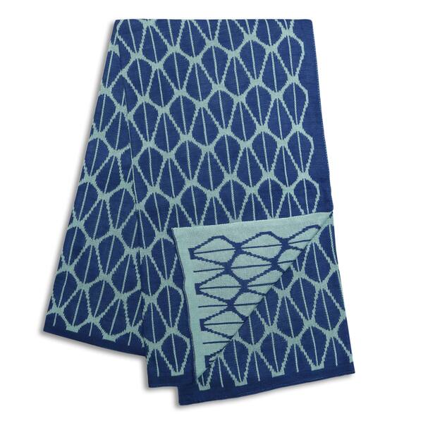 slide 1 of 1, The Peanut Shell Navy and Aqua Reversible Blanket