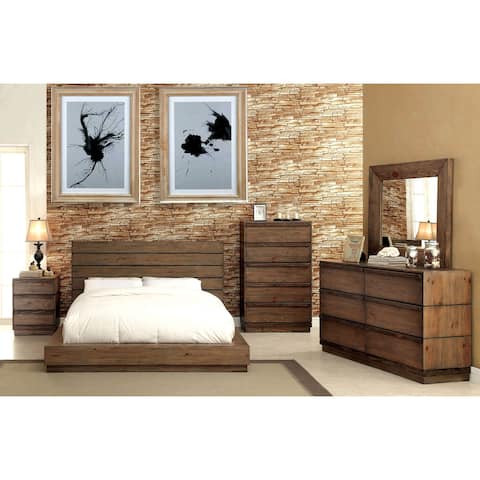 Furniture of America Emallson Rustic 4-piece Natural Tone Low Profile Bedroom Set