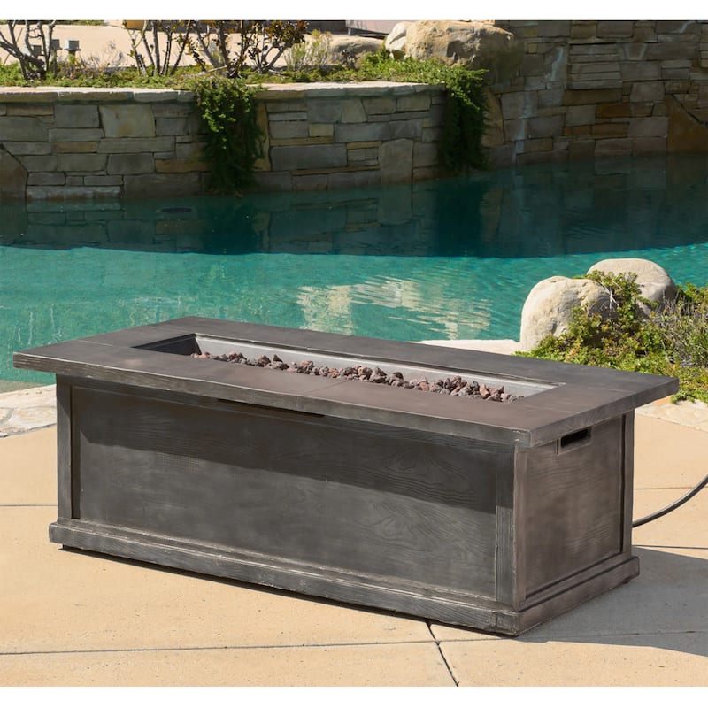 Anchorage Concrete/ Iron Outdoor Liquid Propane Fire Table Set with Lava Rock by Christopher Knight Home - N/A - Grey