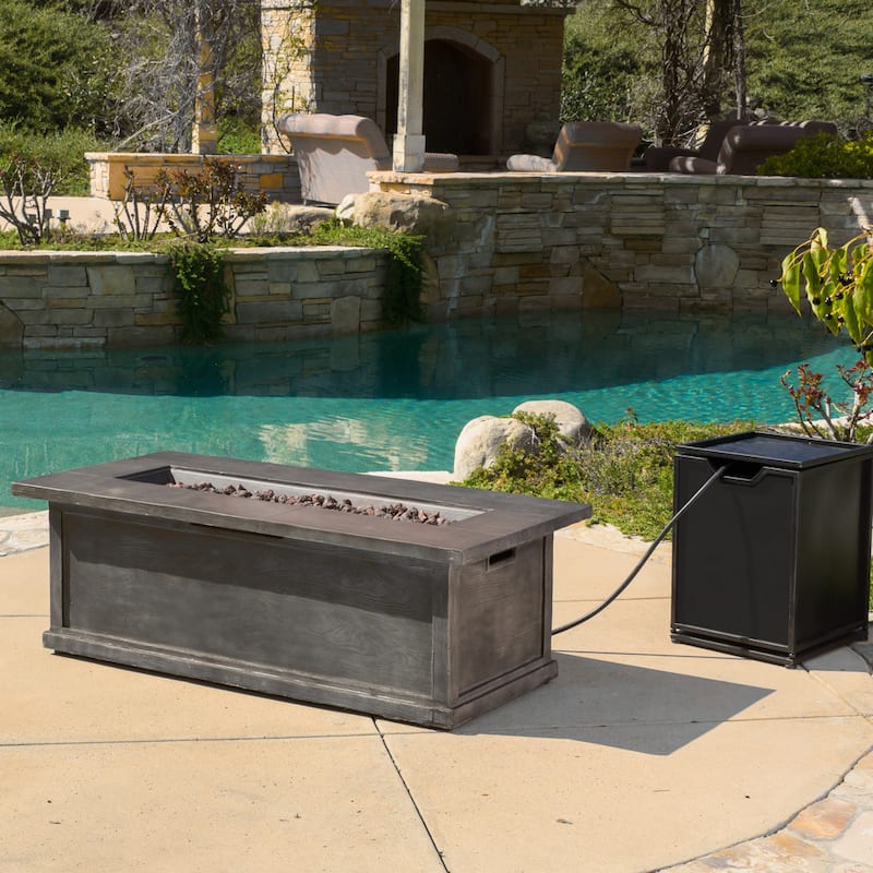 Anchorage Concrete/ Iron Outdoor Liquid Propane Fire Table Set with Lava Rock by Christopher Knight Home - N/A