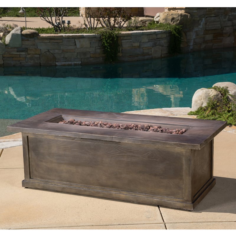 Anchorage Concrete/ Iron Outdoor Liquid Propane Fire Table Set with Lava Rock by Christopher Knight Home - N/A - Brown