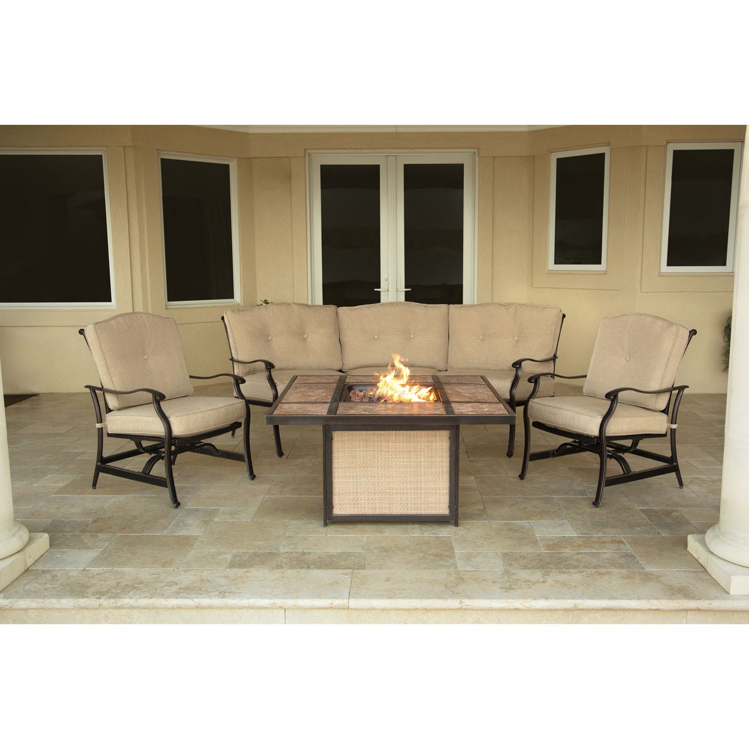 Shop Hanover Traditions 4 Piece Lounge Set With Tiled Top Fire Pit