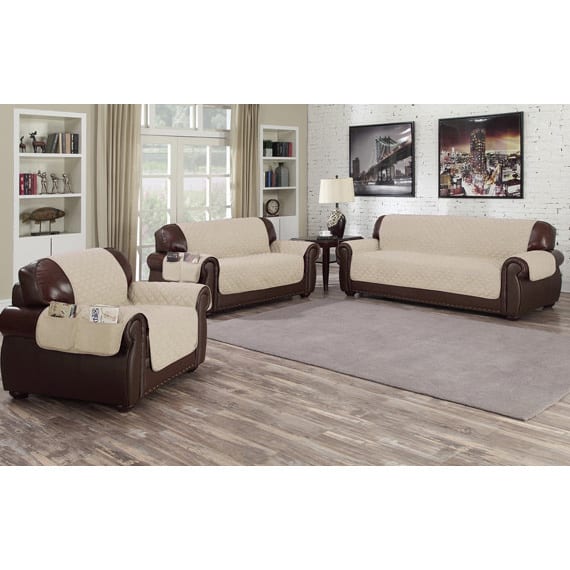 Quick Fit Liza Collection Quilted Reversible Waterproof Sofa Protector With Pockets - n/a
