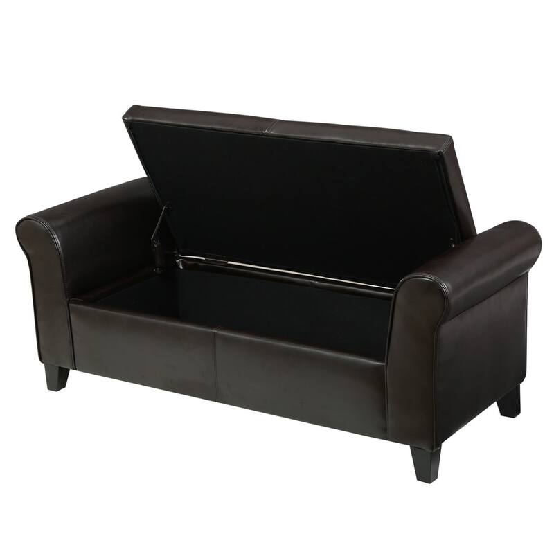 Torino Contemporary Upholstered Storage Ottoman Bench with Rolled Arms
