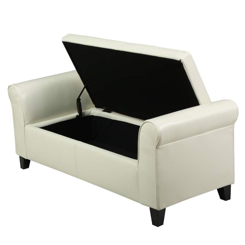 Torino Contemporary Upholstered Storage Ottoman Bench with Rolled Arms by Christopher Knight Home