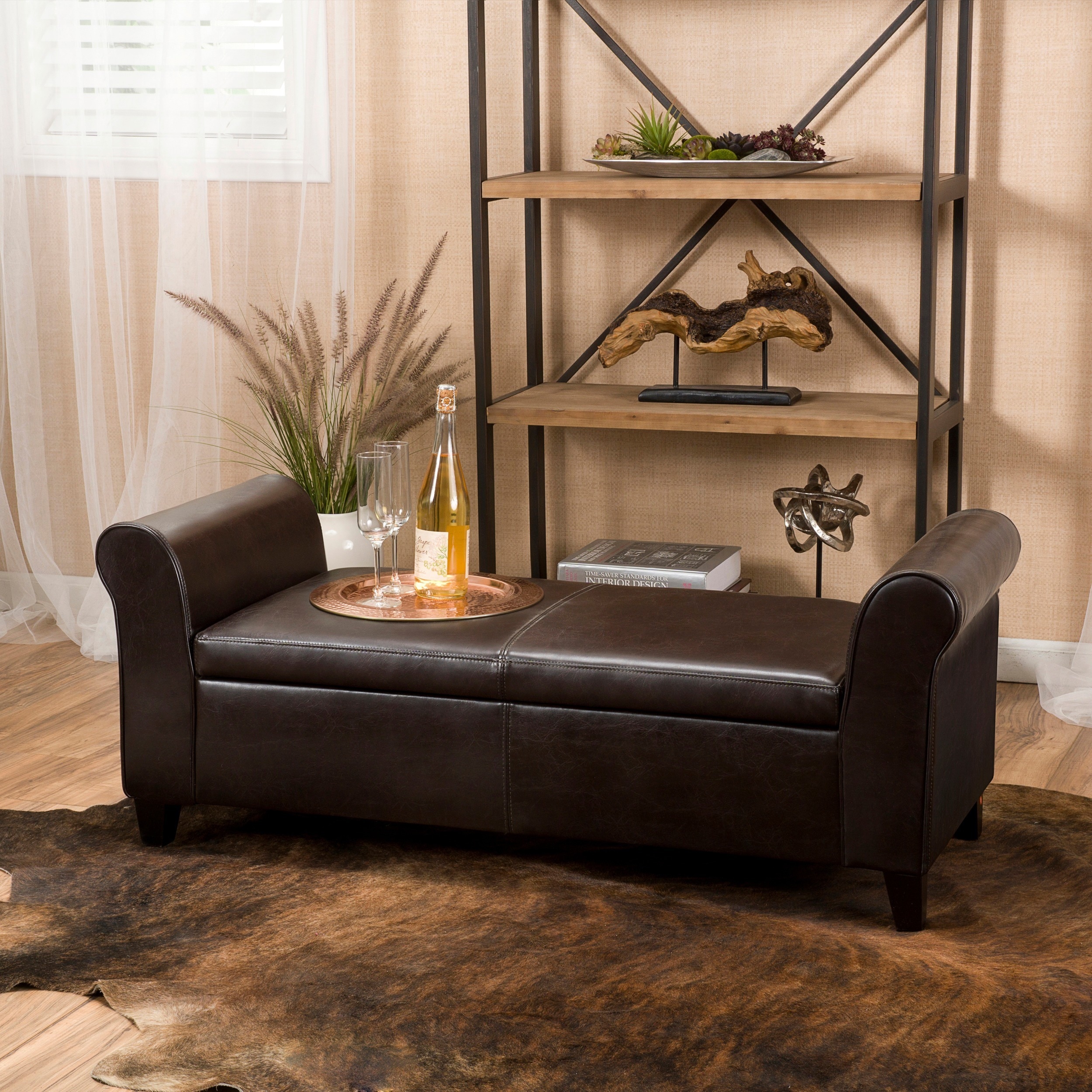 Torino Faux Leather Armed Storage Ottoman Bench by Christopher Knight