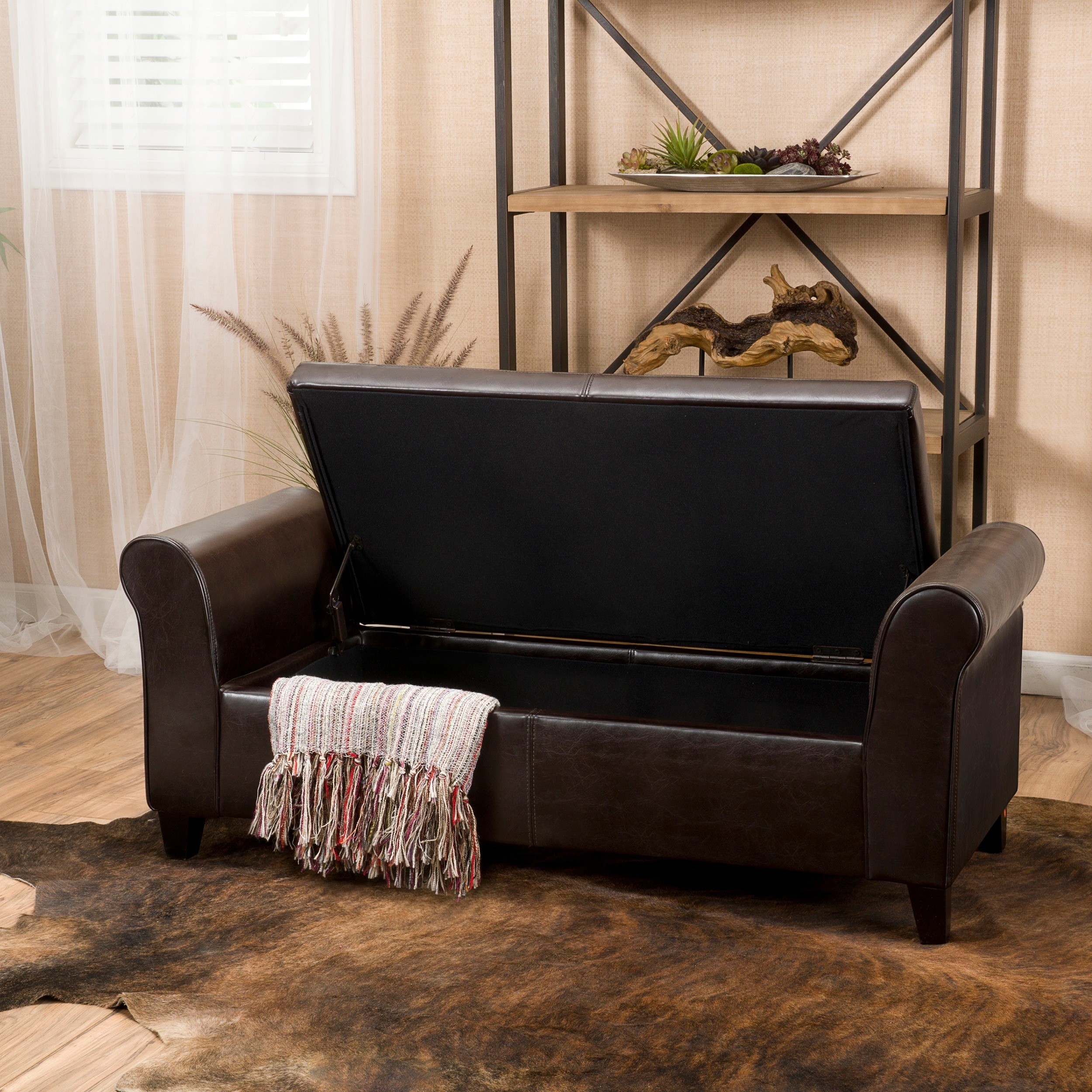 Torino Faux Leather Armed Storage Ottoman Bench by Christopher Knight