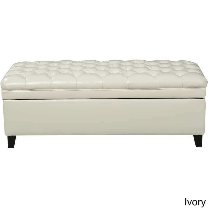 Hastings Tufted Faux Leather Storage Ottoman by Christopher Knight Home - Ivory