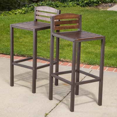 Milos Outdoor Acacia Wood Barstool (Set of 2) by Christopher Knight Home - 17.50" D x 15.75" W x 37.75" H