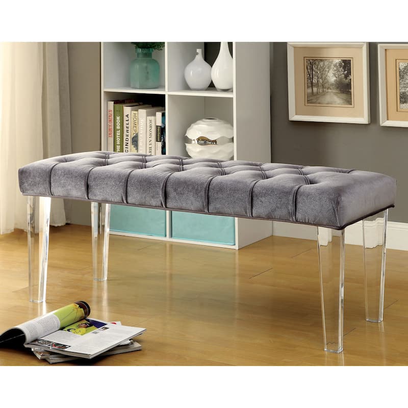 Bral Contemporary Fabric Tufted Accent Bench by Furniture of America - Grey