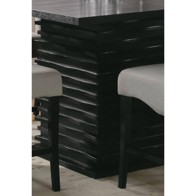 Modern Black Dazzling Wave Design Grey Upholstered Counter Height Square Dining Set