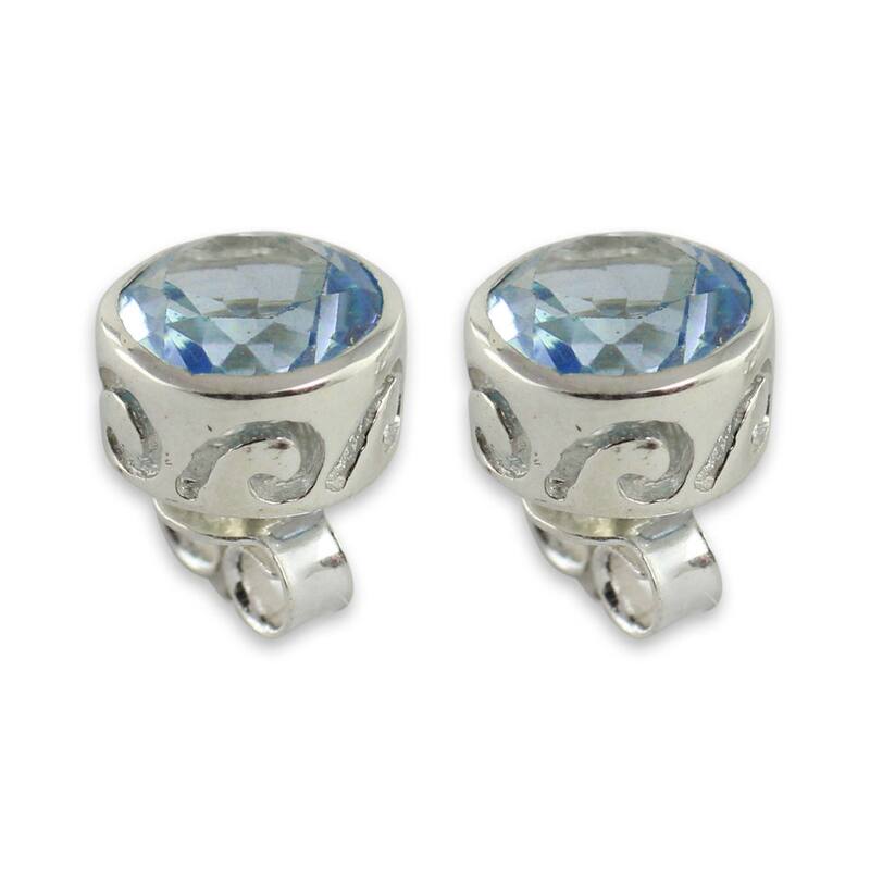 Sterling Silver Spark of Life Blue Topaz Earrings (India)