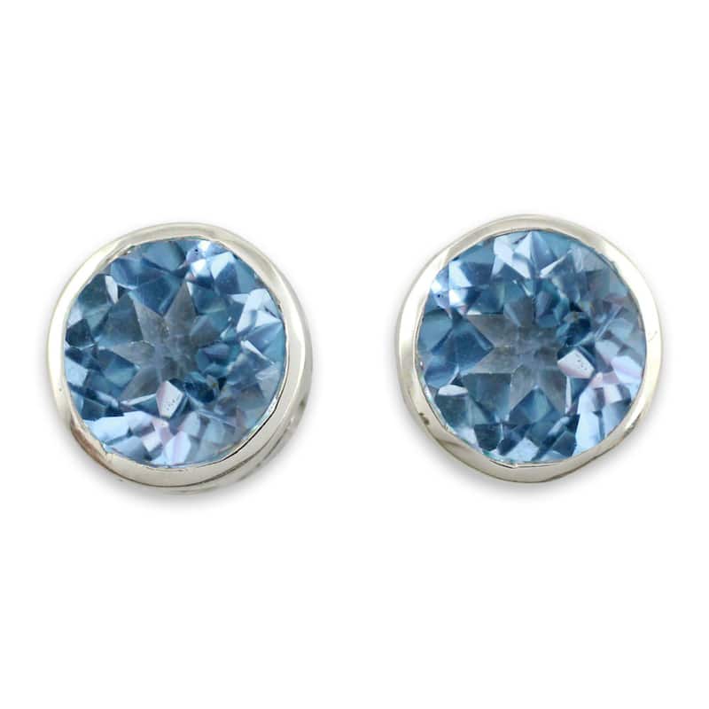 Sterling Silver Spark of Life Blue Topaz Earrings (India)