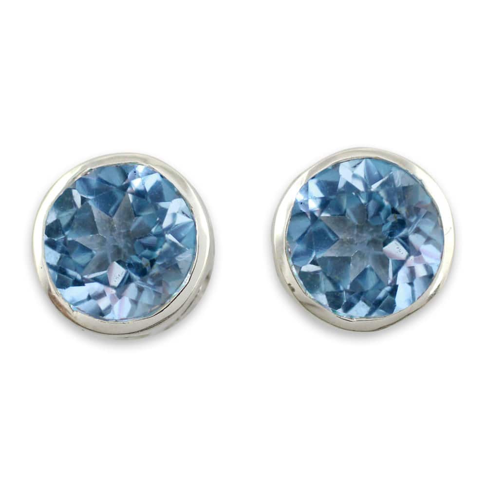 Sterling Silver Spark of Life Blue Topaz Earrings (India)