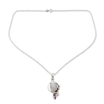 Handmade Sterling Silver Yours Forever Moonstone Amethyst Necklace (India)