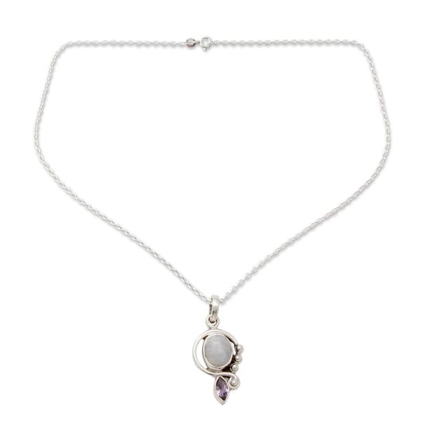 Handmade Sterling Silver 'Yours Forever' Moonstone Amethyst Necklace (India)