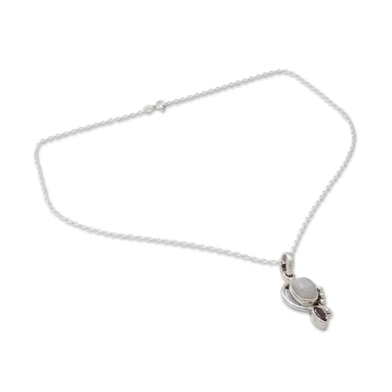 Handmade Sterling Silver Yours Forever Moonstone Amethyst Necklace (India)