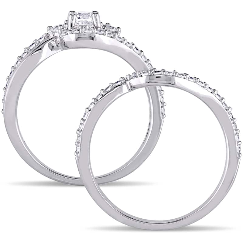 Miadora Signature Collection 14k White Gold 1ct TDW Diamond Crossover 3-Stone Bridal Ring Set