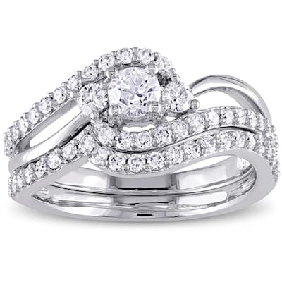Miadora Signature Collection 14k White Gold 1ct TDW Diamond Crossover 3-Stone Bridal Ring Set