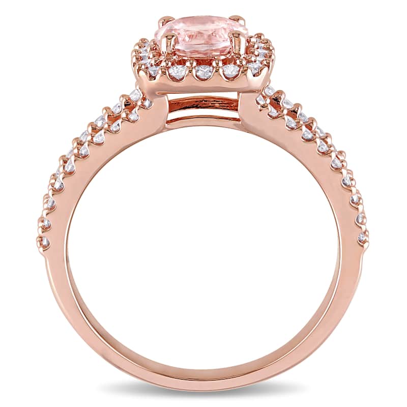 Miadora Signature Collection 14k Rose Gold Morganite and 1/2ct TDW Diamond Halo Split Shank Engagement Ring (G-H, I1-I2) - Pink