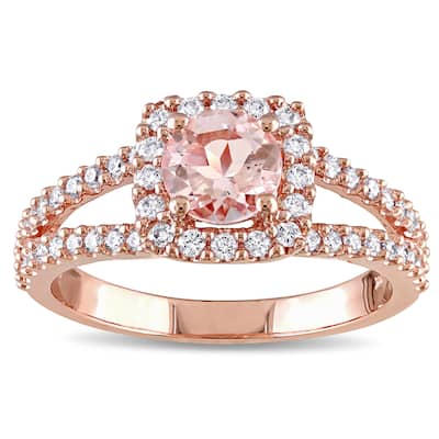 Miadora Signature Collection 14k Rose Gold Morganite and 1/2ct TDW Diamond Halo Split Shank Engagement Ring (G-H, I1-I2) - Pink